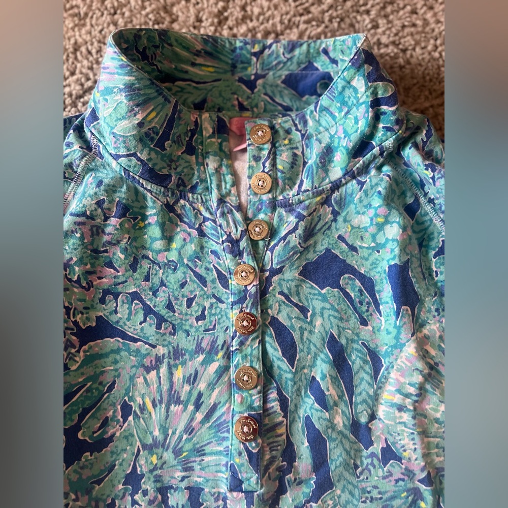 Lilly Pulitzer Skipper Popover Pullover – Blue/Green Print, Size XL - Picture 2 of 7